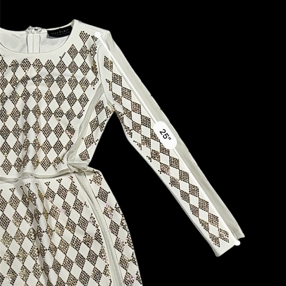 Valiant Paris White Gold Studded Bodycon Dress Long Sleeve Embellished – Size L - Picture 12 of 16